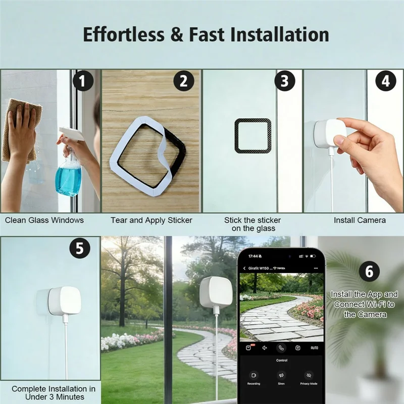 4MP Window Security Camera WiFi Dual-Band Night Vision Human Detection Two-Way Audio Safety Camera (No Memory Card) - White Black