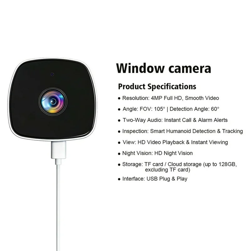 4MP Window Security Camera WiFi Dual-Band Night Vision Human Detection Two-Way Audio Safety Camera (No Memory Card) - White Black