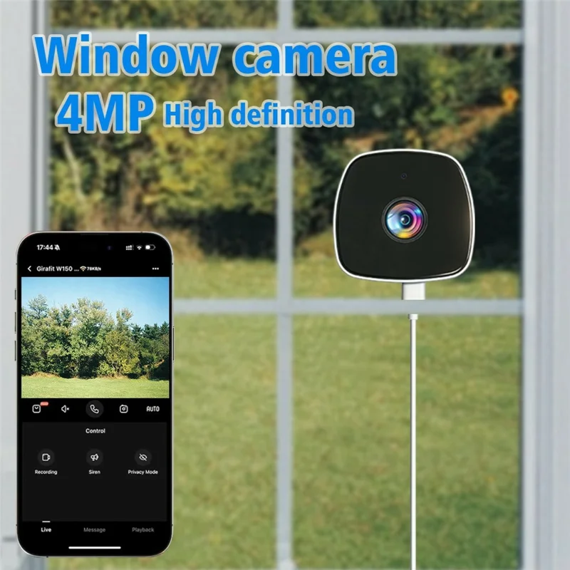 4MP Window Security Camera WiFi Dual-Band Night Vision Human Detection Two-Way Audio Safety Camera (No Memory Card) - White Black