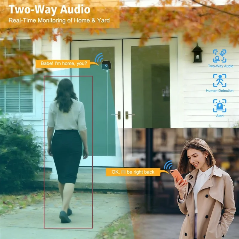 4MP Window Security Camera WiFi Dual-Band Night Vision Human Detection Two-Way Audio Safety Camera (No Memory Card) - White Black