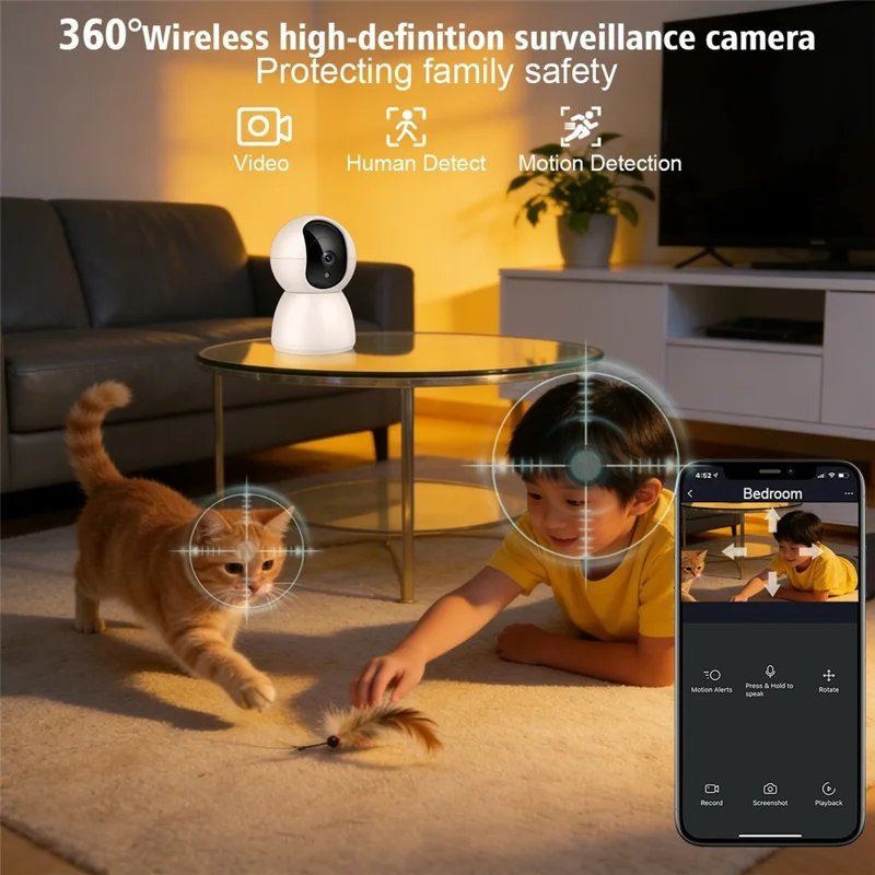 M12 Two-way Audio WiFi Security Camera Motion Detection Night Vision 360 Degree PTZ IP Camera - EU Plug