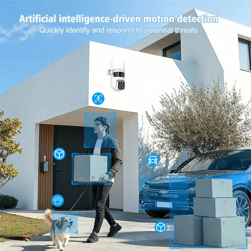 BD03 Dual Lens PTZ Security Camera IP66 Waterproof AI Detection Night Vision WiFi Surveillance Camera - EU Plug