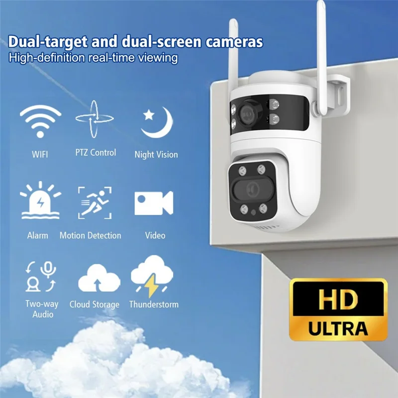 BD03 Dual Lens PTZ Security Camera IP66 Waterproof AI Detection Night Vision WiFi Surveillance Camera - EU Plug