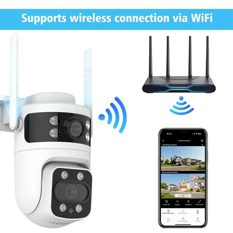 BD03 Dual Lens PTZ Security Camera IP66 Waterproof AI Detection Night Vision WiFi Surveillance Camera - EU Plug