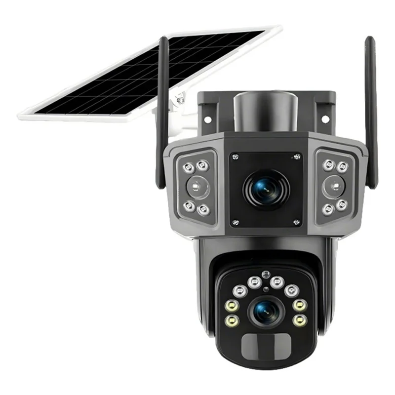 QL18 Solar Security Camera IP66 Waterproof Dual Lens AI Tracking Night Vision PTZ Camera for Outdoor - Black+Grey