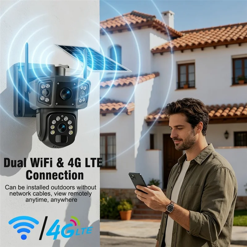 QL18 Solar Security Camera IP66 Waterproof Dual Lens AI Tracking Night Vision PTZ Camera for Outdoor - Black+Grey