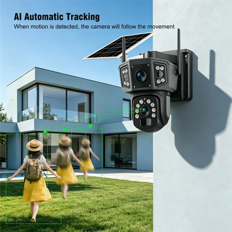 QL18 Solar Security Camera IP66 Waterproof Dual Lens AI Tracking Night Vision PTZ Camera for Outdoor - Black+Grey