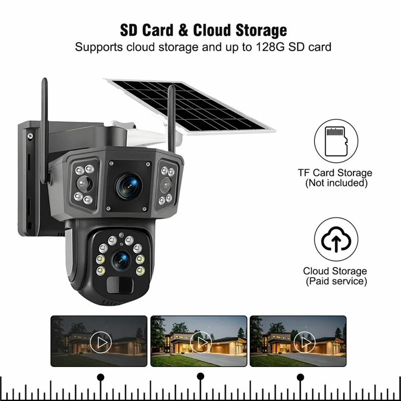 QL18 Solar Security Camera IP66 Waterproof Dual Lens AI Tracking Night Vision PTZ Camera for Outdoor - Black+Grey
