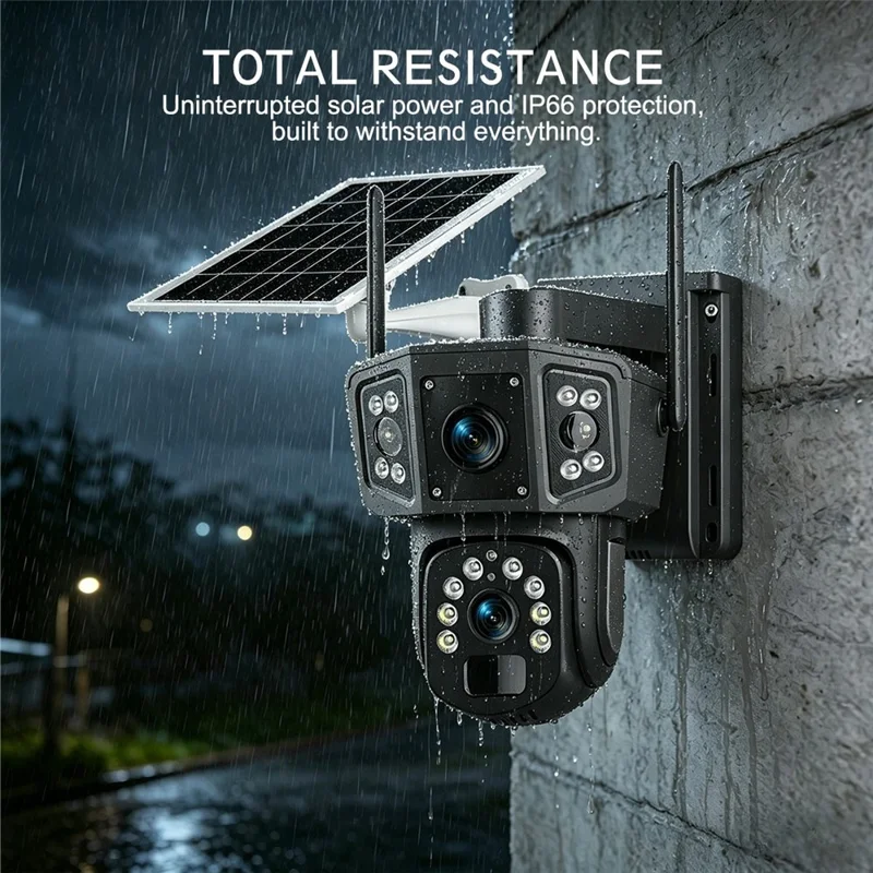 QL18 Solar Security Camera IP66 Waterproof Dual Lens AI Tracking Night Vision PTZ Camera for Outdoor - Black+Grey