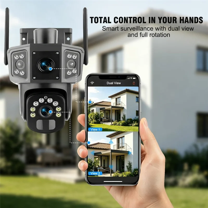 QL18 Solar Security Camera IP66 Waterproof Dual Lens AI Tracking Night Vision PTZ Camera for Outdoor - Black+Grey