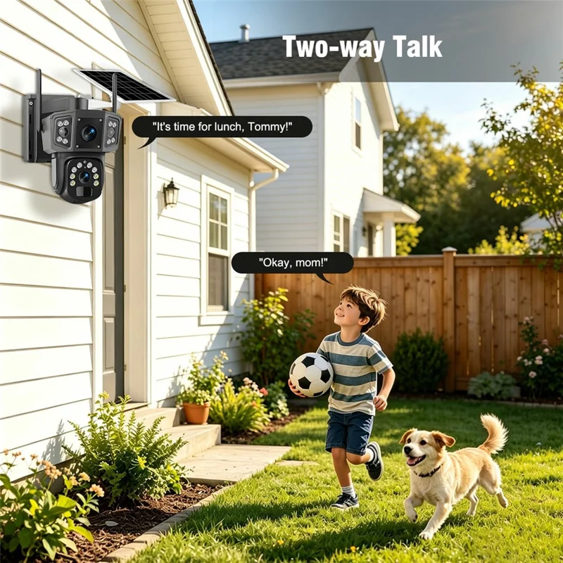 QL18 Solar Security Camera IP66 Waterproof Dual Lens AI Tracking Night Vision PTZ Camera for Outdoor - Black+Grey