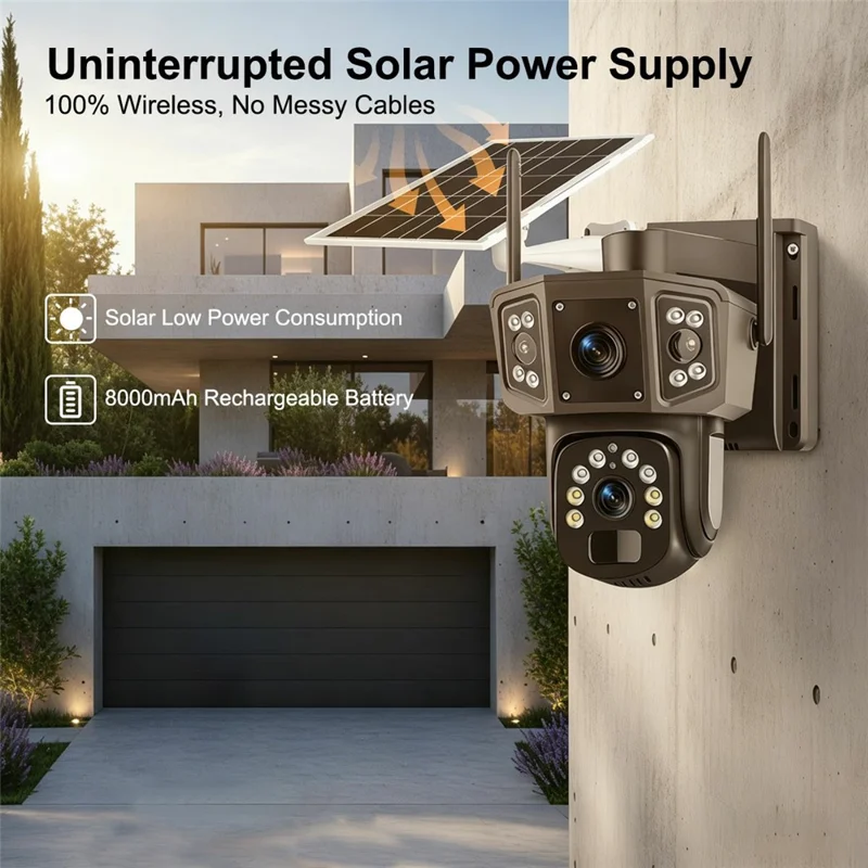 QL18 Solar Security Camera IP66 Waterproof Dual Lens AI Tracking Night Vision PTZ Camera for Outdoor - Black+Grey