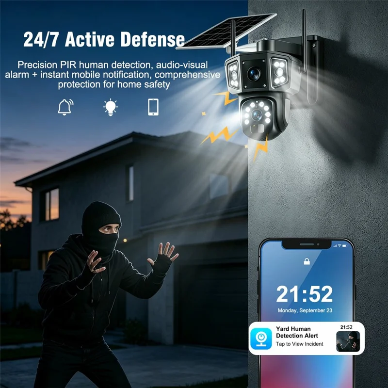 QL18 Solar Security Camera IP66 Waterproof Dual Lens AI Tracking Night Vision PTZ Camera for Outdoor - Black+Grey