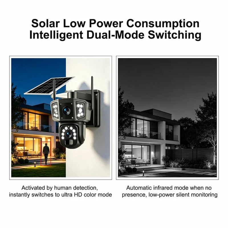 QL18 Solar Security Camera IP66 Waterproof Dual Lens AI Tracking Night Vision PTZ Camera for Outdoor - Black+Grey