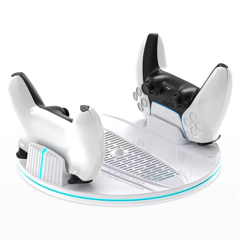 8057 Dual Controller Charging Station for Sony PlayStation 5 / 5 Slim / 5 Pro Console Stand Headphone Holder - White