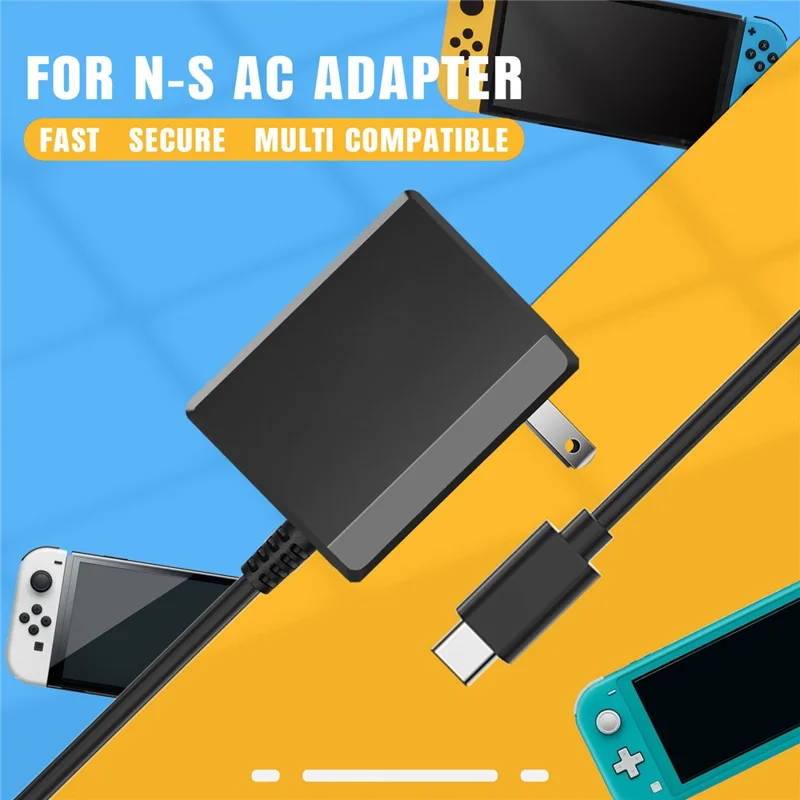 MIMD 2,6 A vekselstrømsadapter til Nintendo Switch / Lite / OLED-spilcontroller Type-C-oplader med 1,5 m kabel – US-stik