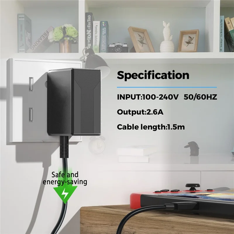 MIMD 2,6 A vekselstrømsadapter til Nintendo Switch / Lite / OLED-spilcontroller Type-C-oplader med 1,5 m kabel – US-stik