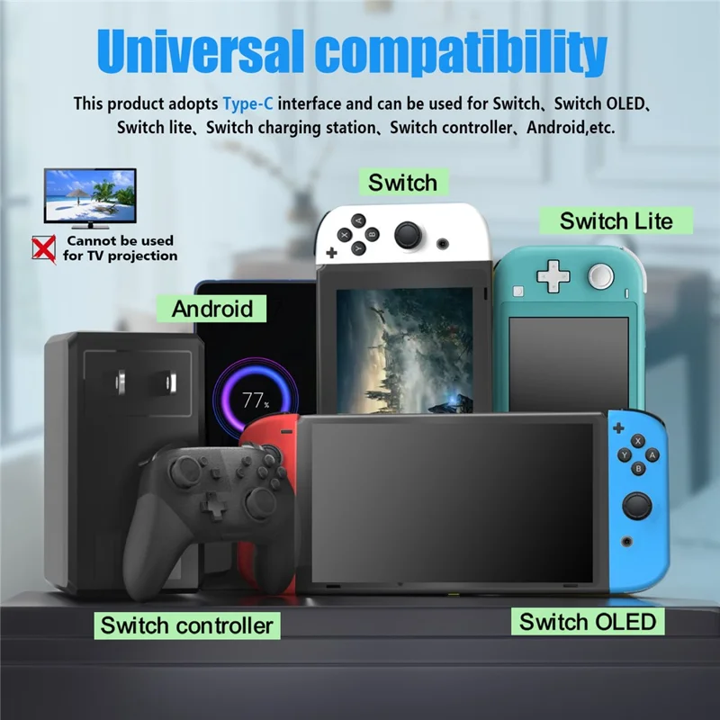 MIMD 2,6 A vekselstrømsadapter til Nintendo Switch / Lite / OLED-spilcontroller Type-C-oplader med 1,5 m kabel – US-stik