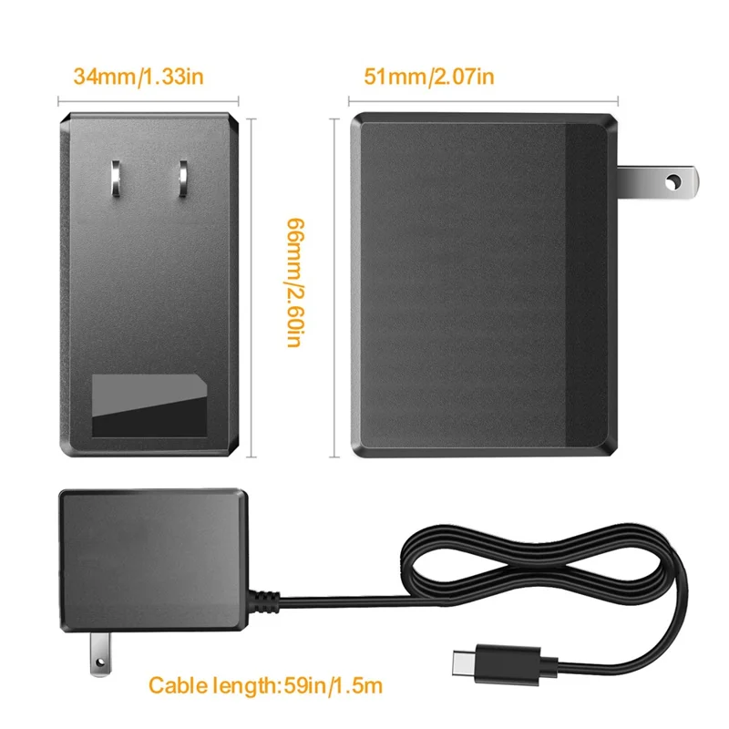 MIMD 2,6 A vekselstrømsadapter til Nintendo Switch / Lite / OLED-spilcontroller Type-C-oplader med 1,5 m kabel – US-stik