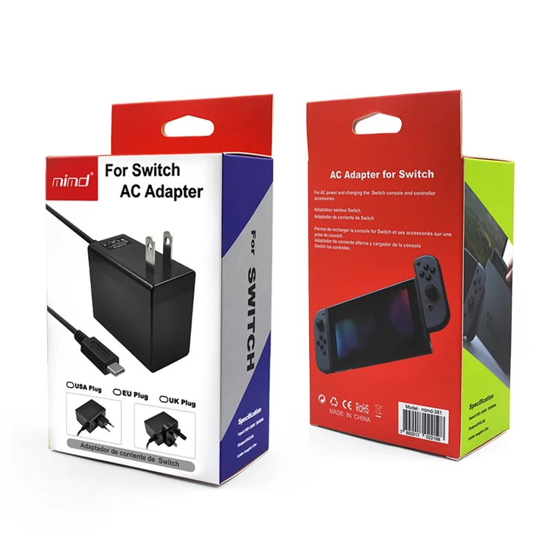 MIMD 2,6 A vekselstrømsadapter til Nintendo Switch / Lite / OLED-spilcontroller Type-C-oplader med 1,5 m kabel – US-stik