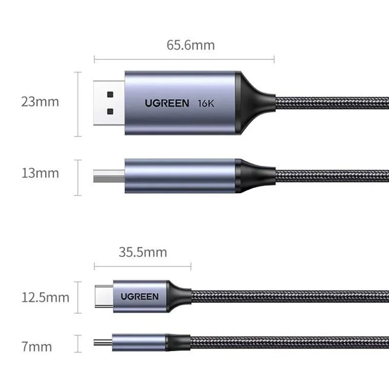 UGREEN CM707-25864 USB-C to DisplayPort Cable 2.1 16K / 30Hz 8K / 120Hz 40Gbps Compatible with Thunderbolt 4 / 3