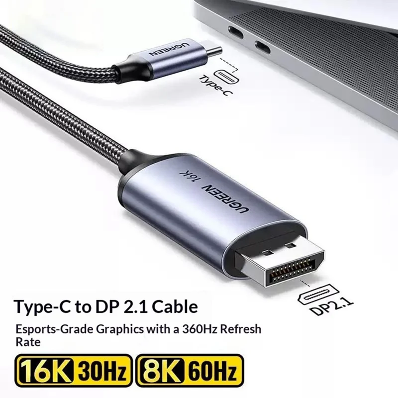 UGREEN CM707-25864 USB-C to DisplayPort Cable 2.1 16K / 30Hz 8K / 120Hz 40Gbps Compatible with Thunderbolt 4 / 3