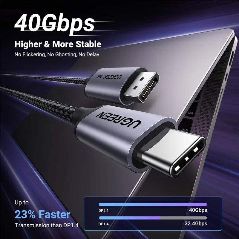 UGREEN CM707-25864 USB-C to DisplayPort Cable 2.1 16K / 30Hz 8K / 120Hz 40Gbps Compatible with Thunderbolt 4 / 3