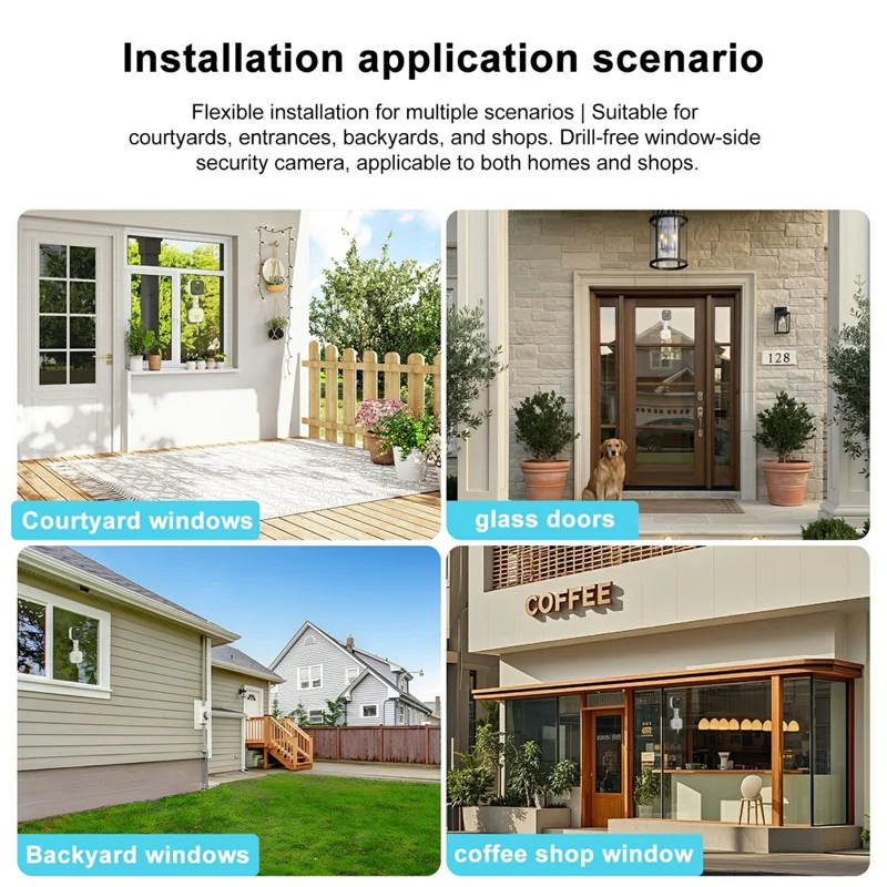 K6W-2 2K Dual Lens Window WiFi Camera Drill-Free Security Camera for Home and Shop Use - White