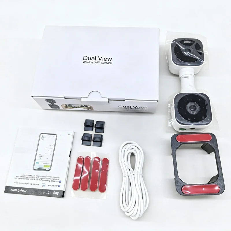 K6W-2 2K Dual Lens Window WiFi Camera Drill-Free Security Camera for Home and Shop Use - White