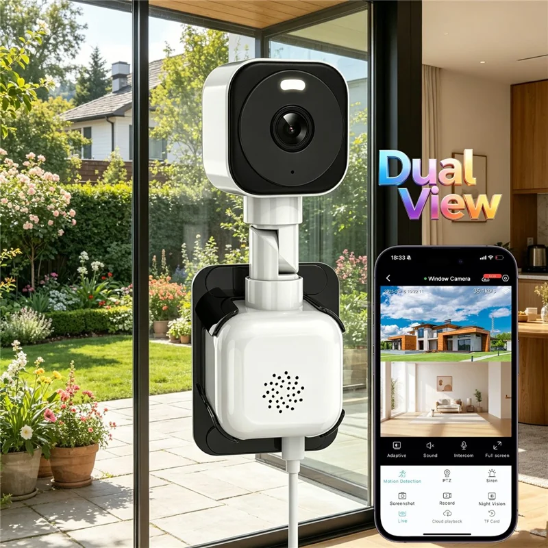 K6W-2 2K Dual Lens Window WiFi Camera Drill-Free Security Camera for Home and Shop Use - White