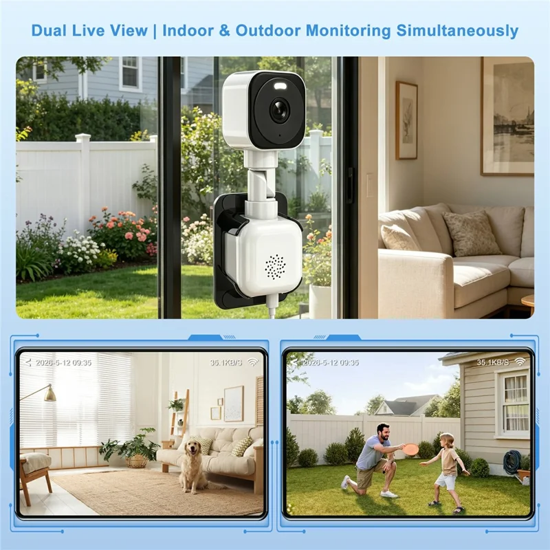 K6W-2 2K Dual Lens Window WiFi Camera Drill-Free Security Camera for Home and Shop Use - White