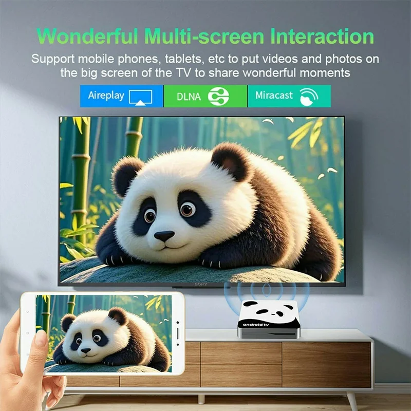 I96 Panda 4K Android 14 TV Box 1+8GB Bluetooth-compatible 5.0 Streaming Media Player - White  /  US Plug
