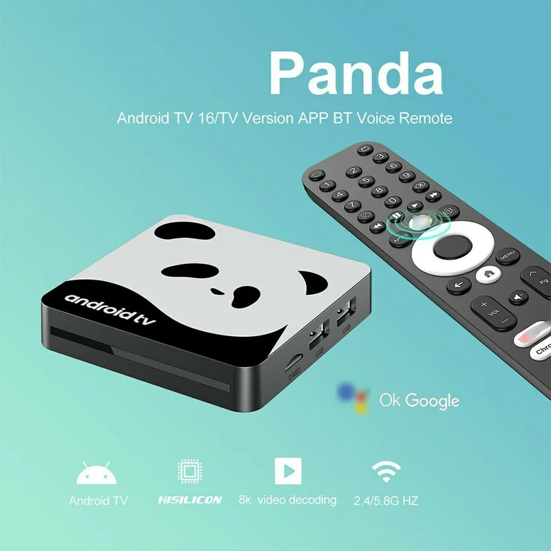 I96 Panda 4K Android 14 TV Box 1+8GB Bluetooth-compatible 5.0 Streaming Media Player - White  /  US Plug