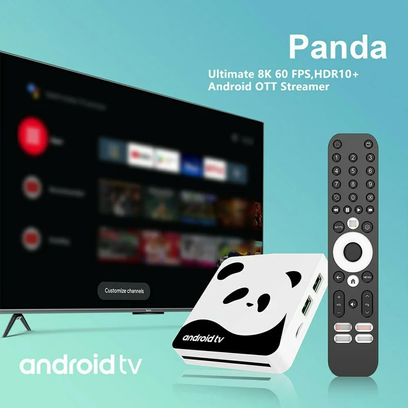 I96 Panda 4K Android 14 TV Box 1+8GB Bluetooth-compatible 5.0 Streaming Media Player - White  /  US Plug