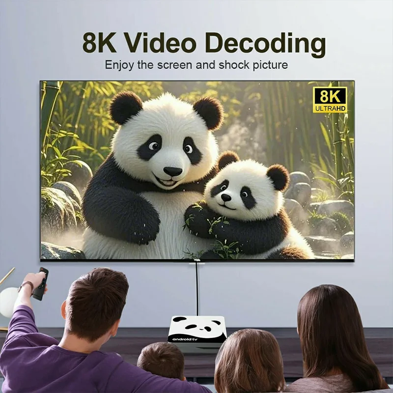 I96 Panda 4K Android 14 TV Box 1+8GB Bluetooth-compatible 5.0 Streaming Media Player - White  /  US Plug