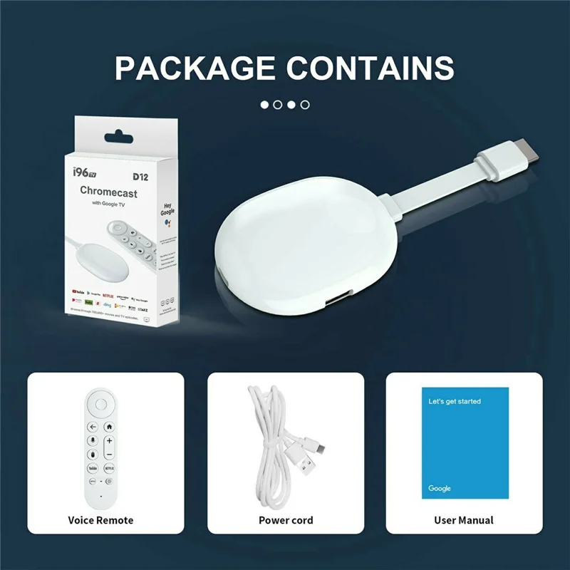 I96 D12 Android 10 4K HDR TV Stick Dual-Band WiFi Bluetooth-compatible Streaming Media Player, 2+8GB - White