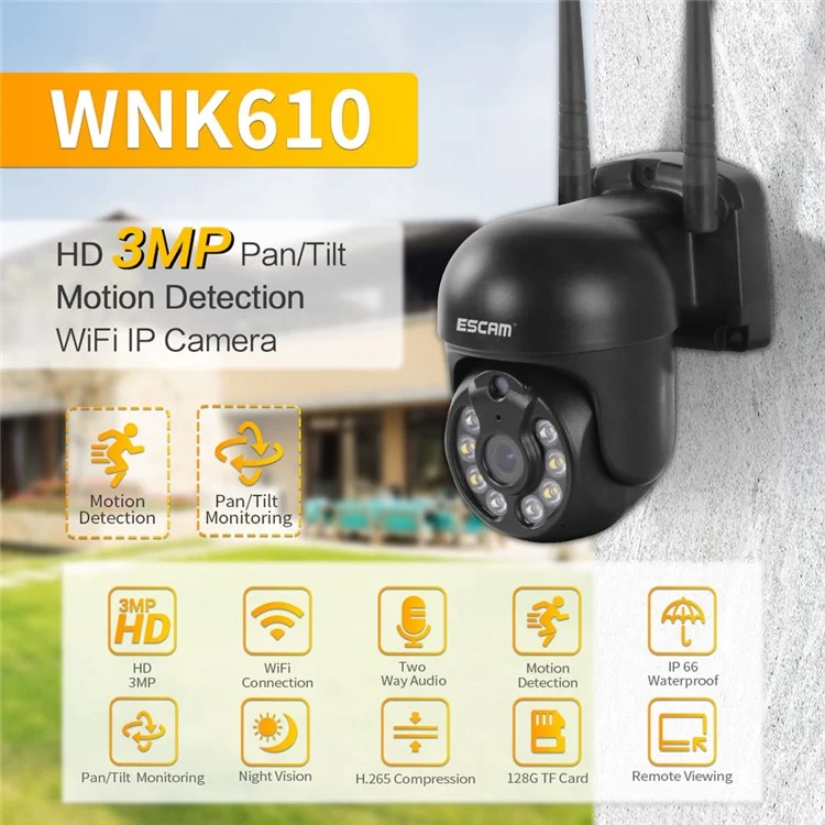 ESCAM WNK610 3MP Detecção de Movimento Fonte de Luz Dupla Visão Noturna Intercomunicador de Voz Bidirecional Câmera de Segurança Sem Fio - Plugue do Reino Unido
