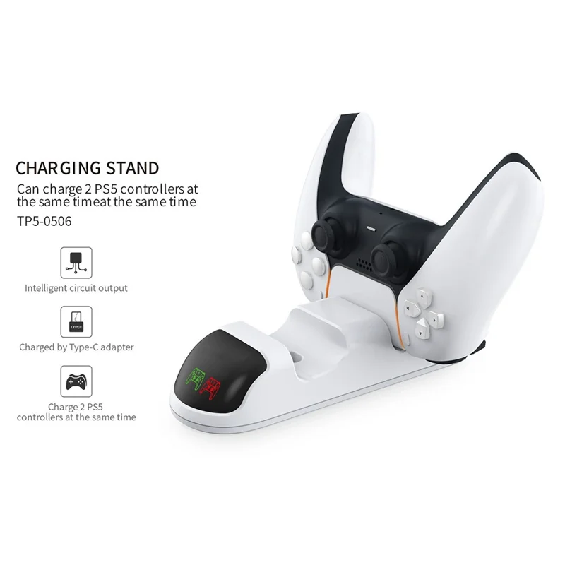 DOBE TP5-0506 Abnehmbarer Ladeständer für Spielcontroller mit Dual-Ladestation, Adapter und LED-Anzeige für PS5 - Schwarz/Weiß