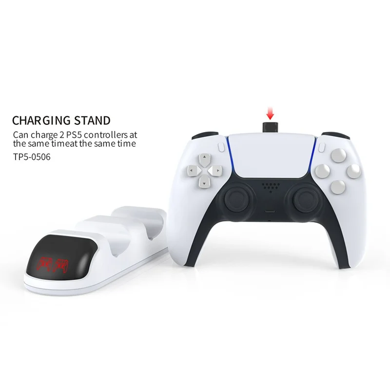 DOBE TP5-0506 Abnehmbarer Ladeständer für Spielcontroller mit Dual-Ladestation, Adapter und LED-Anzeige für PS5 - Schwarz/Weiß
