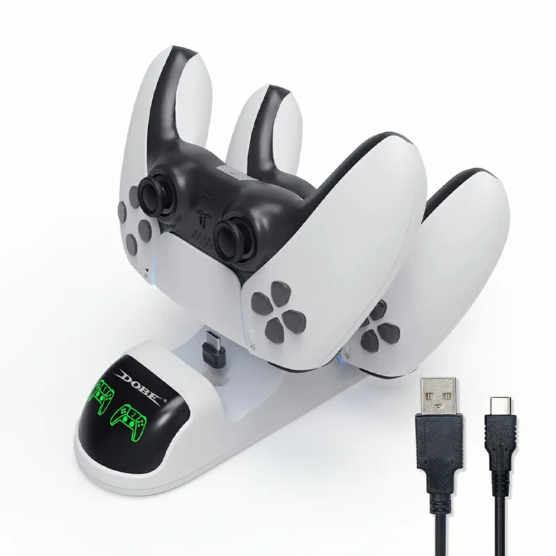 DOBE TP5-0506 Abnehmbarer Ladeständer für Spielcontroller mit Dual-Ladestation, Adapter und LED-Anzeige für PS5 - Schwarz/Weiß
