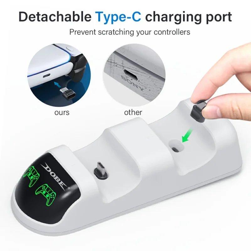 DOBE TP5-0506 Abnehmbarer Ladeständer für Spielcontroller mit Dual-Ladestation, Adapter und LED-Anzeige für PS5 - Schwarz/Weiß