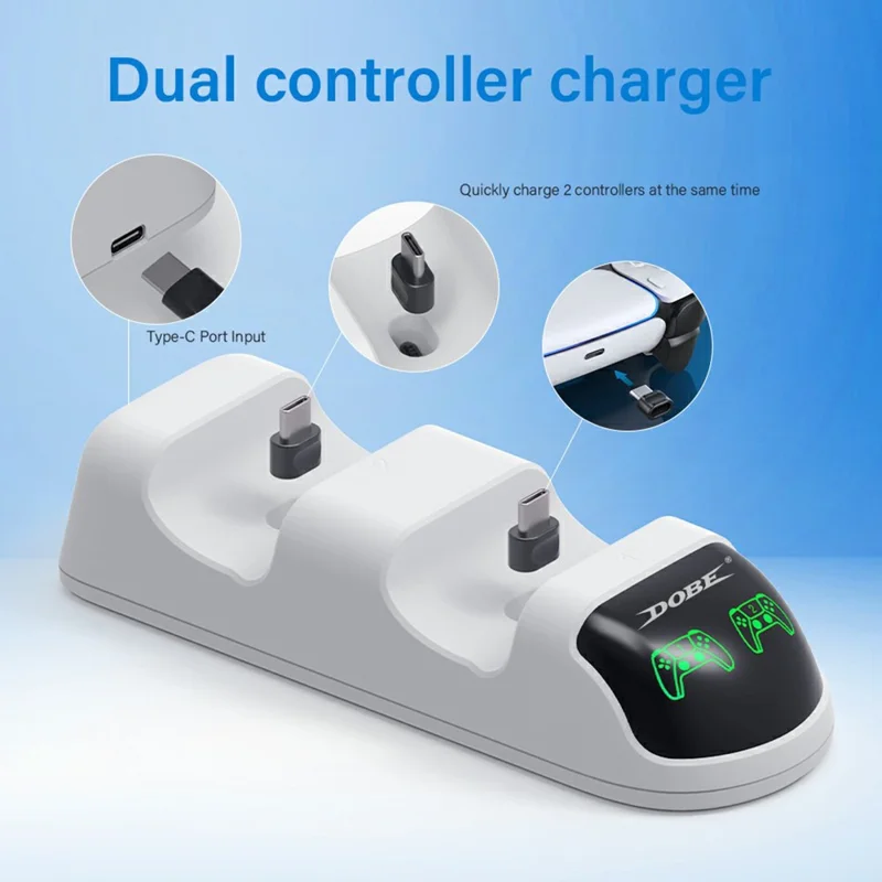 DOBE TP5-0506 Abnehmbarer Ladeständer für Spielcontroller mit Dual-Ladestation, Adapter und LED-Anzeige für PS5 - Schwarz/Weiß