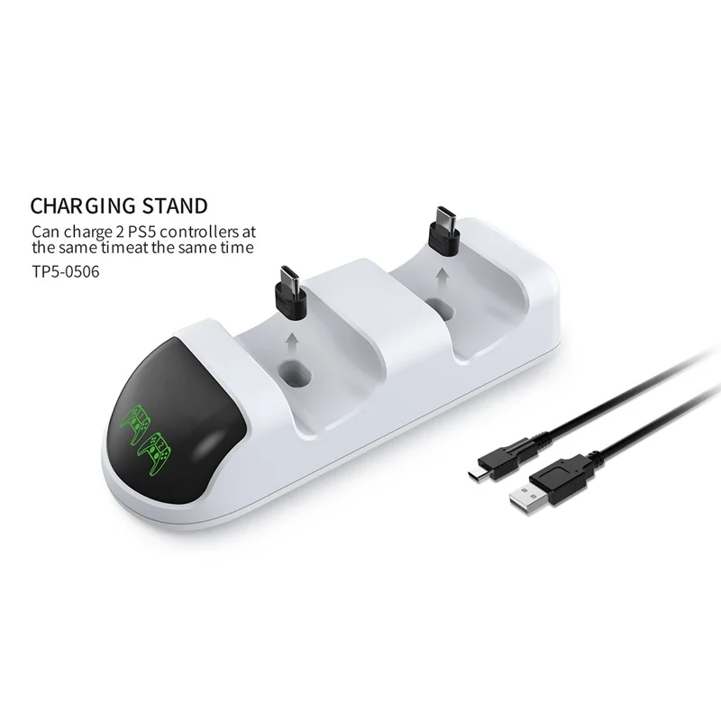 DOBE TP5-0506 Abnehmbarer Ladeständer für Spielcontroller mit Dual-Ladestation, Adapter und LED-Anzeige für PS5 - Schwarz/Weiß