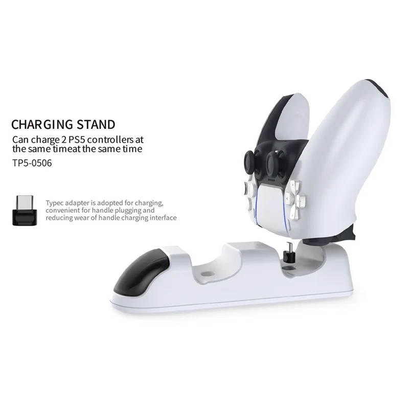 DOBE TP5-0506 Abnehmbarer Ladeständer für Spielcontroller mit Dual-Ladestation, Adapter und LED-Anzeige für PS5 - Schwarz/Weiß