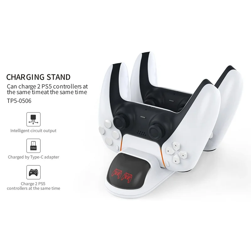 DOBE TP5-0506 Abnehmbarer Ladeständer für Spielcontroller mit Dual-Ladestation, Adapter und LED-Anzeige für PS5 - Schwarz/Weiß