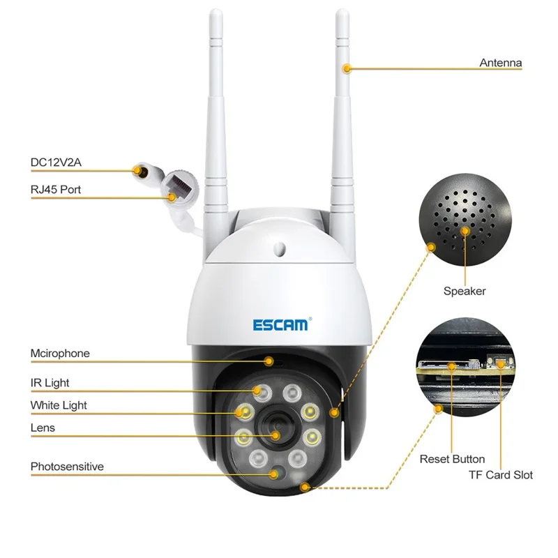 ESCAM PT207 1080P Motion Detection WiFi Two-way Voice Intelligent H.265 Camera Dual Light Source Night Vision Security IP Camera - US Plug