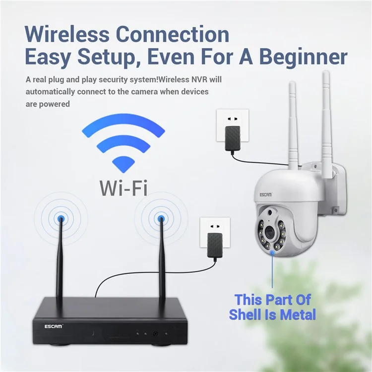 ESCAM WNK718 3MP Smart Home Security Camera NVR Set 8pcs Wifi IP Caméras Video Video Video CCTV Cameras Système de Surveillance - Plug