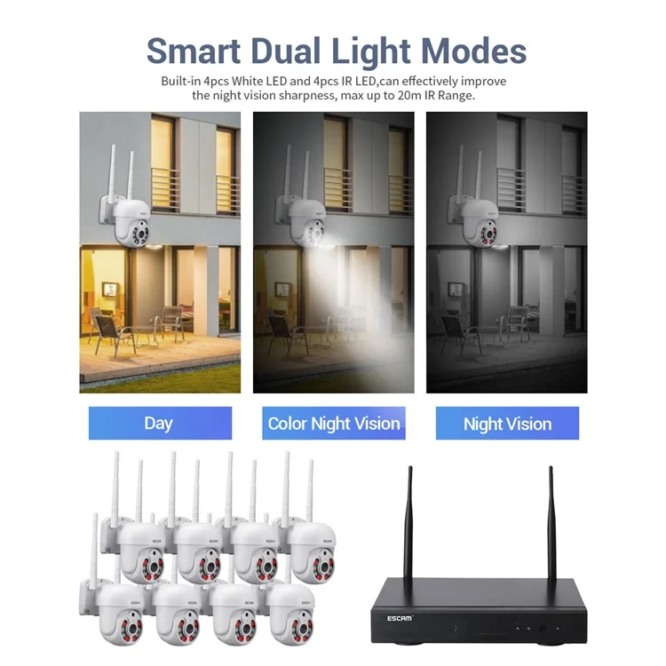 ESCAM WNK718 3MP Smart Home Security Camera NVR Set 8pcs Wifi IP Caméras Video Video Video CCTV Cameras Système de Surveillance - Plug