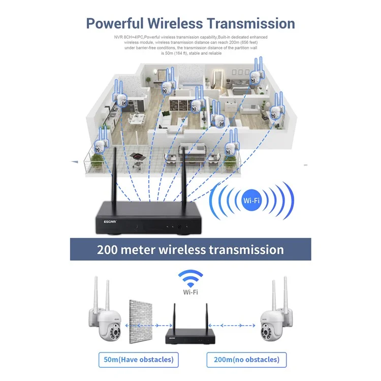 Escam WNK718 3MP Câmera de Segurança Para Casa Inteligente NVR Conjunto de 8pcs Wifi IP Sistema de Vigilância de Câmeras CCTV CCTV - Plugue da ue