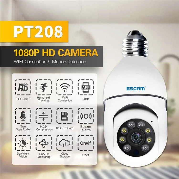 ESCAM PT208 1080p Rilevamento Mozione Wifi Onvif Telecamera Vocale a Due Vie Doppia Sorgente Luminosa Visione Notturna Vision Security IP Camera